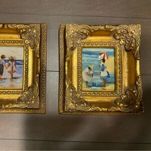 2 Small Oil Painting Copy Pictures In Gold Colored Frames
